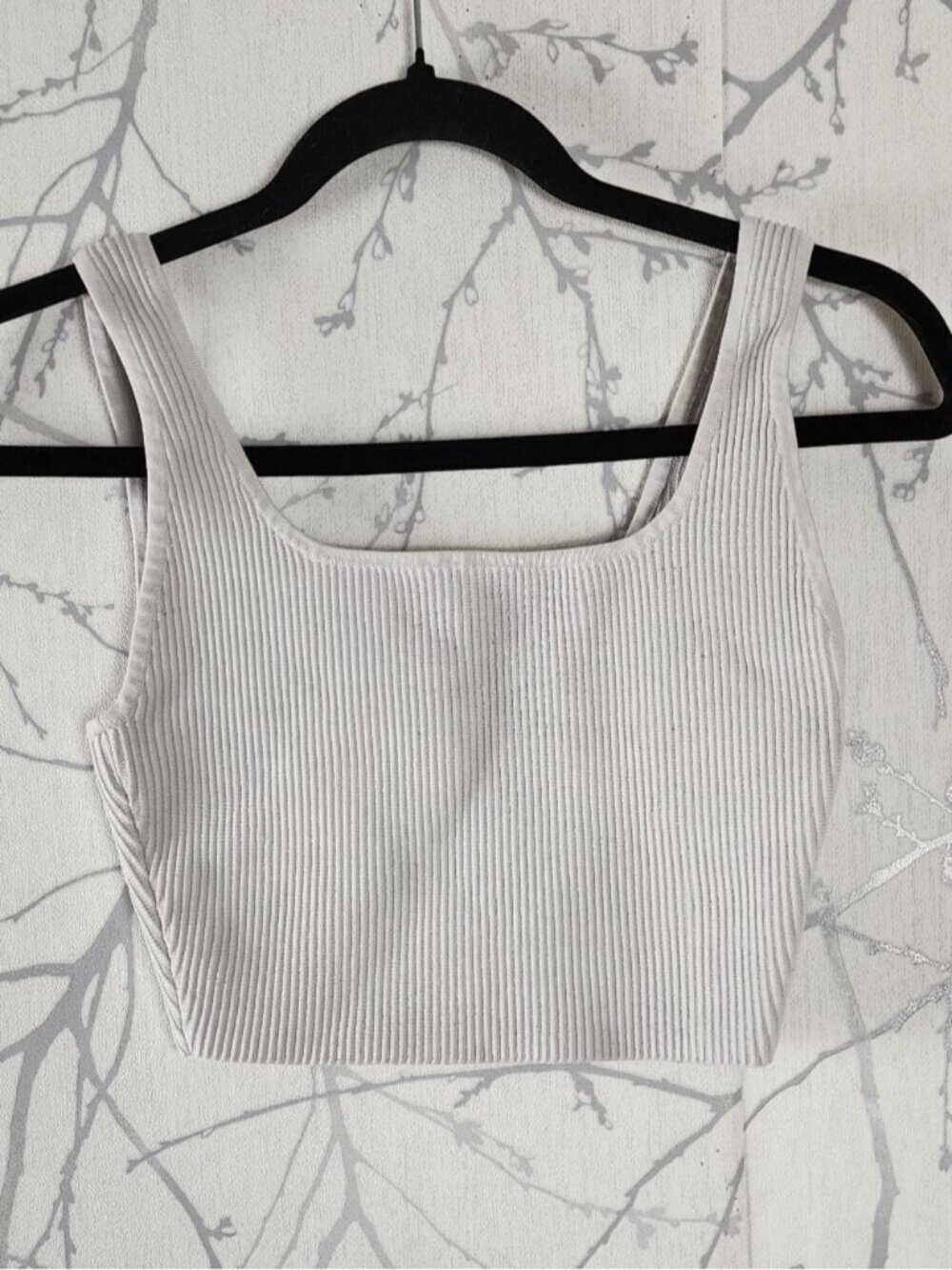 Babaton Off White Sculpt Knit Square Neck Cropped Tank